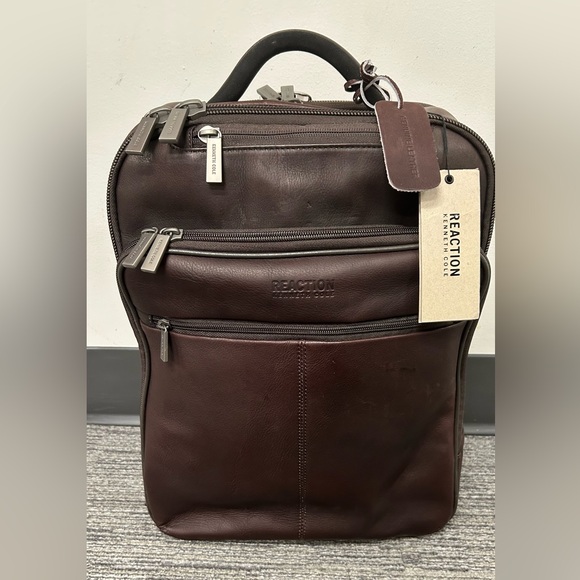 Kenneth Cole Reaction Back-Stage Access Colombian Leather Laptop Backpack - Picture 1 of 8
